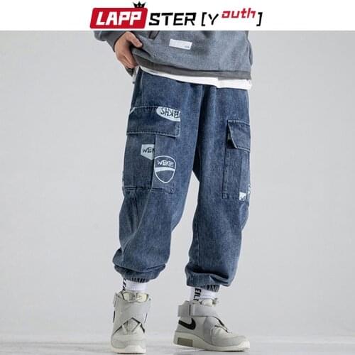 LAPPSTER-Youth Men Streetwear Printed Patchwork Jeans 2021 Spring Mens Hip Hop Pockets Graphic Denim Pants Man Baggy Joggers 5XL