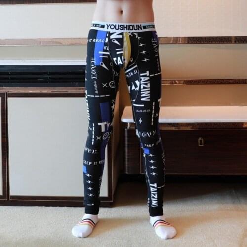 Sexy Men Print Long Johns Plus Velvet Mens Warm Pants Elastic Line of Mens Fashion Cotton Underwear Tight Legging Long Johns