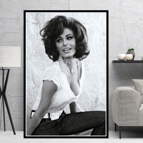 Hot SOPHIA LOREN Black White Movie Star Actress Room Living Wall Art Home Decor Picture Quality Canvas Painting Poster картины