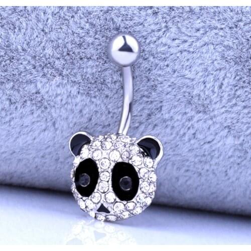 Cute Panda Belly Button Rings 14G Stainless Steel Shiny CZ Animal Navel Ring Body Piercing Jewelry for Women