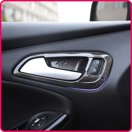 Wire Drawing of ABS Car Inner Door Handle Cover Door Bowl Protective Trim Sticker for Ford New Focus 3 4 2015 - 2018 Accessories