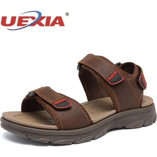 Hot Sale Summer Leather Men Sandals Comfortable Flats Shoes Handmade Outdoor Sport Non-Slip Beach Wading Footwear Big Size 38-46