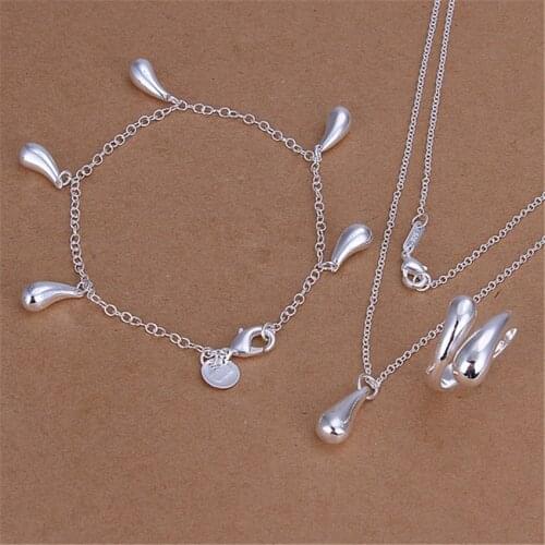 Selling silver color jewelry set classic noble temperament water drops pendant necklace bracelets ring S305