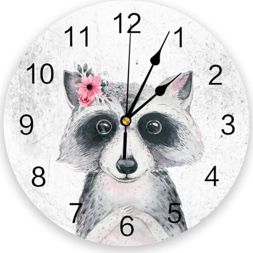 Raccoons Lovely Raccoons Animals PVC Wall Clock Living Room Bedroom Wall Digital Clock Home Decore Wall Clock Modern Design