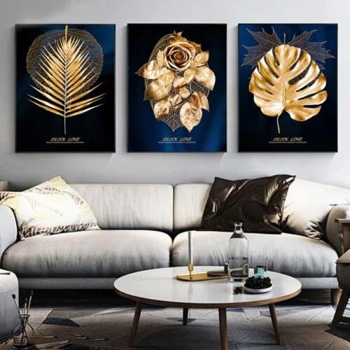 Abstract Golden Plant Wall Art Poster Leaves Picture Modern Style Canvas Print Painting Art Aisle Decoration Living Room Unique