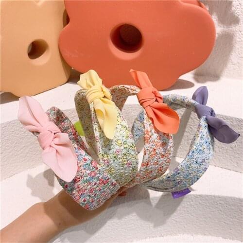 New Girls Fabric Floral Fresh Baby Bow-knot Wide-brimmed Hair Band Cute Hit Color Headband for Children Fashion Hair Accessories