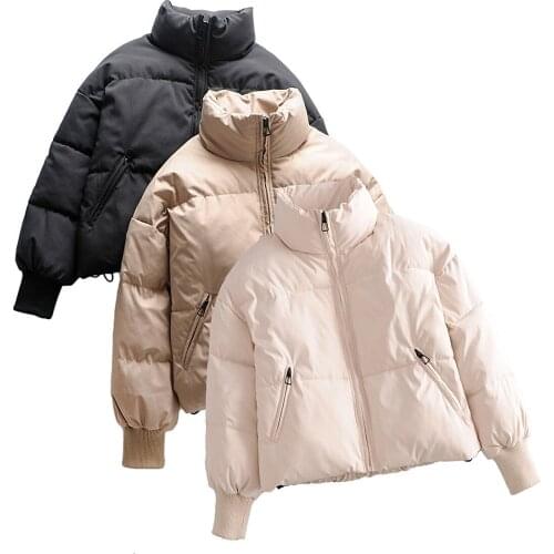 New Women Solid Khaki Oversize Parkas Thick 2021 Winter Zipper Pockets Female Warm Elegant Coat Jacket