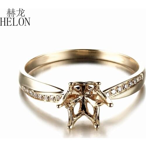 HELON Solid 14K Yellow Gold Natural Diamonds Semi Mount Engagement Wedding Ring Women Trendy Fine Jewelry Ring Fit Round 6.5mm