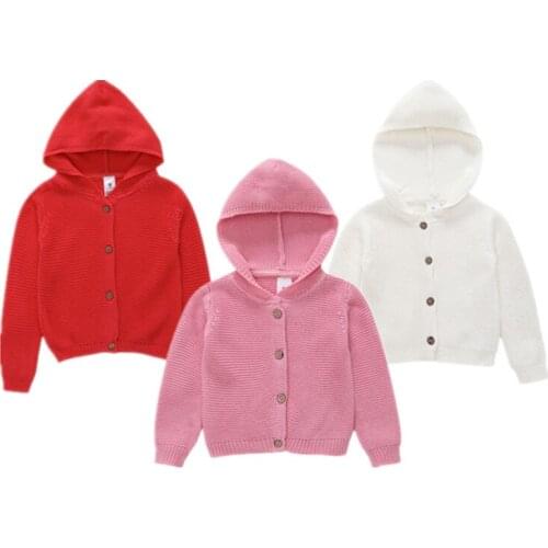 1-3 Years Old Baby Girl Sweater Child 18 Winter Solid In Hand Down Sweater Jacket Cardigan For Boys Girls Hooded Cardigan