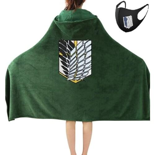 Attack on Titan Blanket Cloak Shingeki No Kyojin Survey Corps Cloak Cape Flannel Cosplay Costume Hoodie with mask and photos