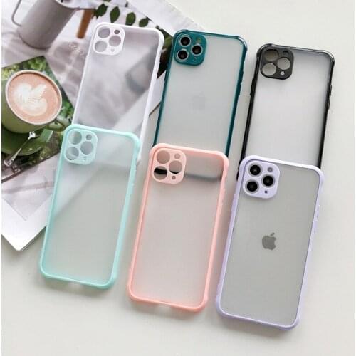 Lens Protective Matte Translucent Case For iphone 12 Pro Max 11 XR XS 12 mini 7 6 Plus Cases Candy Color Frame Shockproof Cover