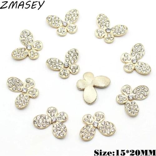 Alloy Rhinestone Buttons 10Pcs/Lot 20*15MM Butterfly Embellishment Metal Crafts DIY Scrapbook Decoration Accessories