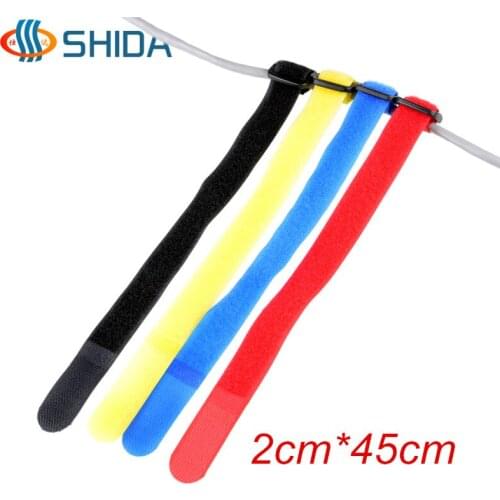 Hot Sale 20pcs 2*45cm Colorful Reusable Cable Ties Straps with Plastic button Hook and Loop Magic Strip Nylon Straps with Buckle
