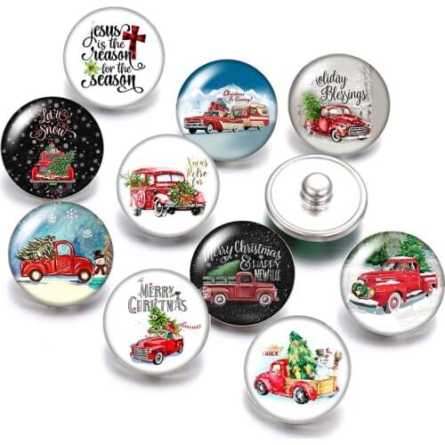 Christmas Car Merry Christmas Tree gift 18mm snap buttons 10pcs mixed round photo glass cabochon style for snap button jewelry