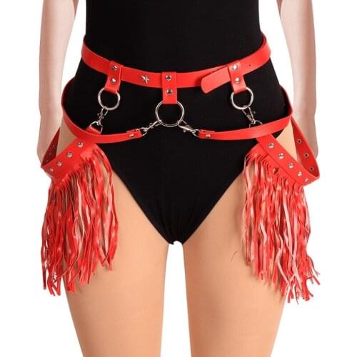 Sexy Leather Harness Stockings Garters Gothic Punk Rave Long Tassel Thigh Straps Suspenders Bondage Belt Accessories Dance Rave