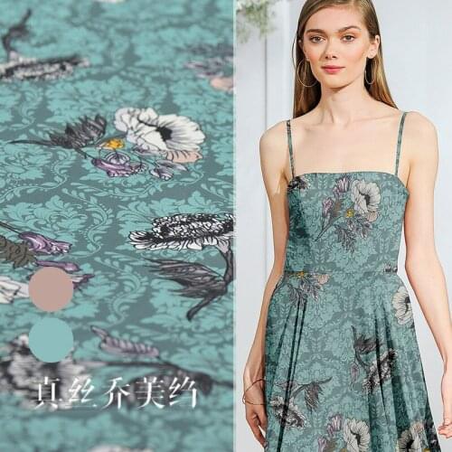 2-color silk Qiaomei crepe digital printing silk fabric silkworm silk cloth dress dress spring and summer