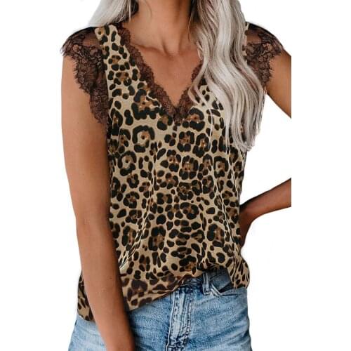 Womens Top Summer Snake Leopard Print Lace Stitching Tanks Top Sleeveless V Neck Tops Backless Camisole Streetwear Vest