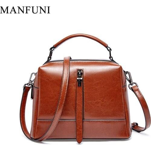 100% Genuine Leather Vintage Brown Women Handbag Messenger Shoulder Bags Daily Casual Tote High Quality Black Bag Purse