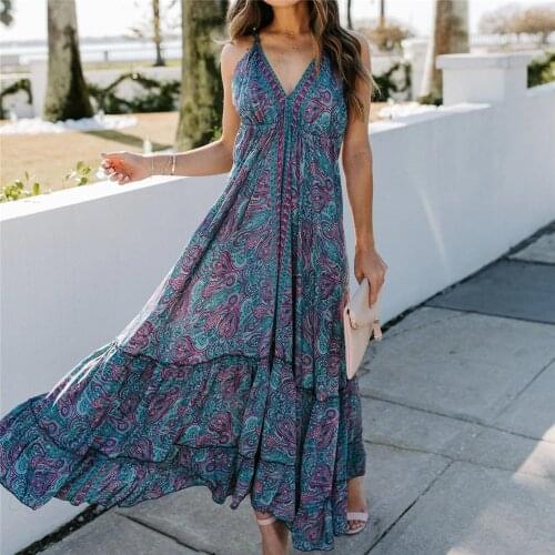 Vintage Wave Long Maxi Dresses for Women Summer 2021 Sexy Sleeveless Backless Halter Dress Sundresses Harajuku Boho Beach Dress
