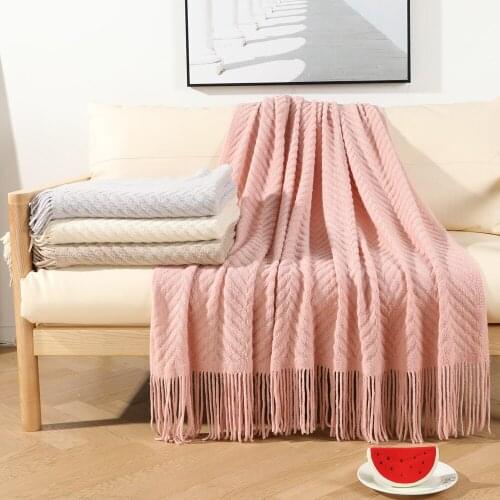 Nordic tassel knitted blanket and throw office nap air-conditioning blanket sofa cover soft shawl warm Solid color bed end towel