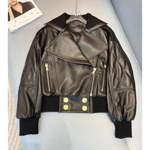 Woman Coat 100% Real Leather 2021 Fashion Natural Sheepskin Leather Female Jackets Short Ladies Jackets H814