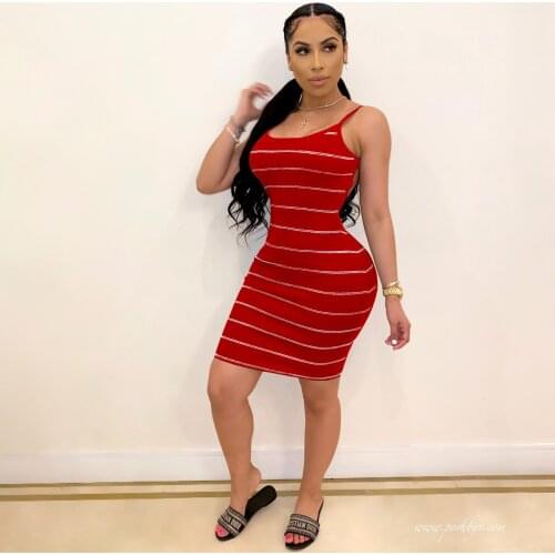CM.YAYA Women Striped Spaghetti Strap Backless Bodycon Midi Dress