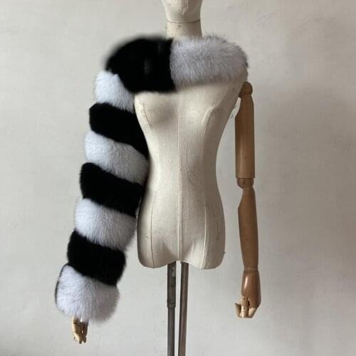 Women Real Fox Fur Argyle Sleeves Winter New Fashion Natural Fur Coat Two Sleeves