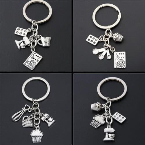 1PC Cake Charms Measuring Spoons Egg With Pan Keychain Cook Book Keyring For Cooks Chefs Baker Gift Baking Jewelry