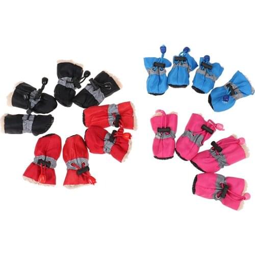 4pcs/set Waterproof Anti-slip Pet Shoes For Small Dogs Cats Chihuahua Yorkie Thick Snow Dog Boots Socks Rain Snow Pet Shoes