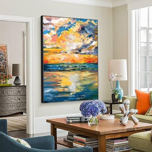 Abstract Sunset Glow Oil Painting On Canvas 100% Hand Painted Bright Textured Modern Canvas Wall Art For Living Room Home Decor