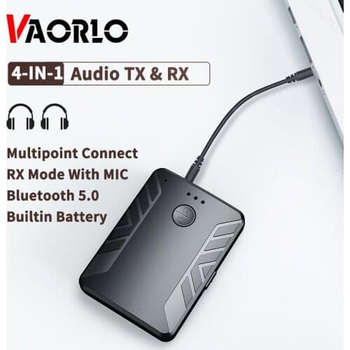 VAORLO 4-IN-1 Bluetooth 5.0 Audio Transmitter Receiver Multipoint Connect 3.5mm AUX RCA Jack Wireless Adapter With MIC For TV PC