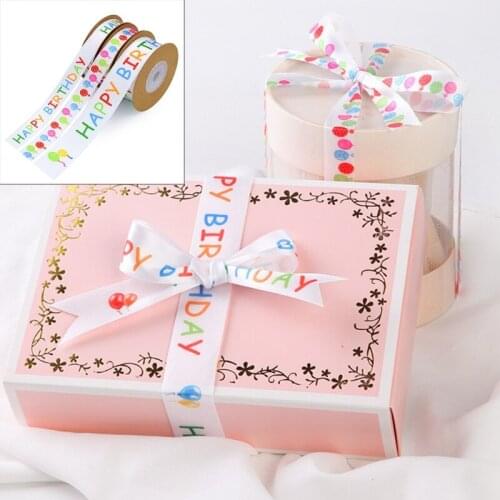 667E Bow Handmade Craft Accessories Gift Wrapping Ribbon Happy Birthday Printed Ribbon For Birthday Gift Cake Ribbon