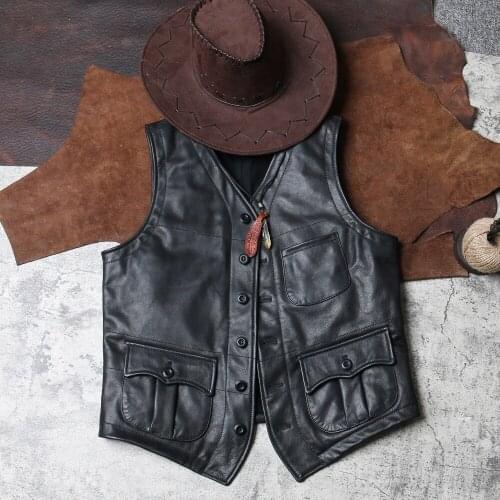 DAV400 Rock Can Roll Read Description! Asian Size Super Quality Cow Skin Mens Cowhide Leather Stylish Rider Vest