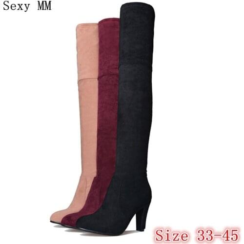 Spring Autumn Women Over the Knee Boots Thick High Heel Woman Thigh High Boots Plus Size 33 - 40 41 42 43 44 45