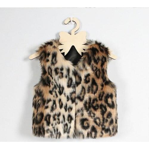 Kids Girls Faux Fur Leopard Print Vest Coat Children Fashion Sleeveless Waistcoat Thicken Baby Jacket
