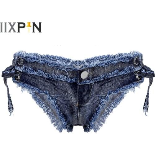Jeans Shorts Women Low Waist Denim Bikini Mini Hot Pants Lace-up Sexy Club Beachwear Pole Dance Stage Performance Costume Shorts