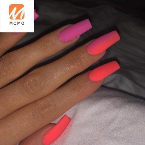 European and American Frosted Fluorescent Color Gradient Nail Tips Handmade Customization