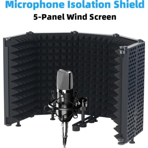 Microphone Isolation Shield 5-Panel Wind Screen for Recording Studio Foldable High-Density Absorbing Sponge Foam