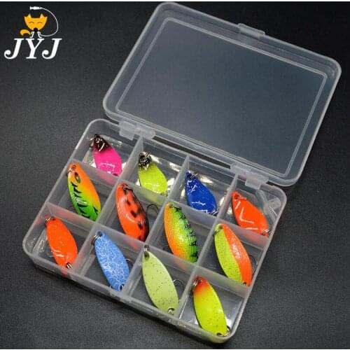 JYJ 12pcs per box 2g 3g 4g 4.5g colorful walleye trout spoon baits spoon spinner lure metal hard spoon lures