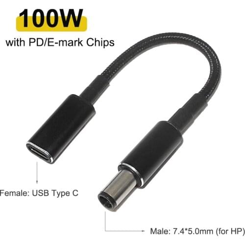 100W USB C PD Charging Cable USB 3.1 Type C Female to 7.4x5.0mm with Pin Jack Plug Adapter Connector for Hp Pavilion Laptop