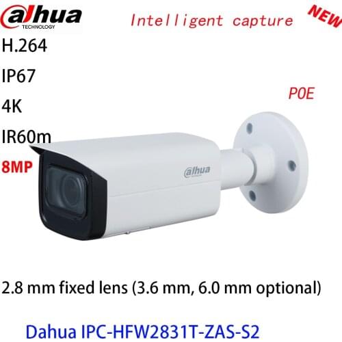 Dahua IPC-HFW2831T-ZAS-S2 IP Camera Security 4K 8MP PoE WDR Starlight IP67 IVS H.265+ Built-in LED IR 60m Outdoor All-Weather