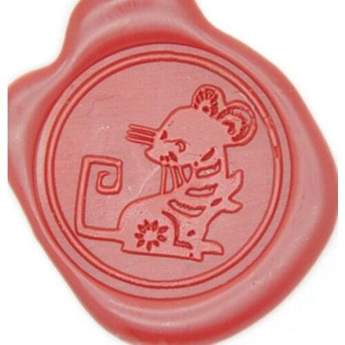 Chinese Zodiac Rat Wax Seal Stamp, Brass Head with Wooden Handle, Wedding Invitation Wax Seal Sealing