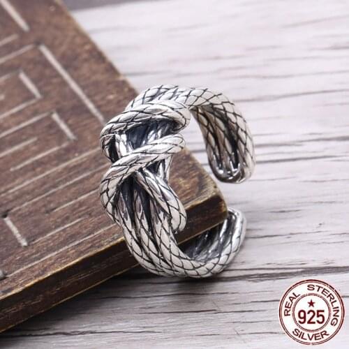 925 sterling silver braided ring male Japanese and Korean personality trend retro hipster net red single open ring female index