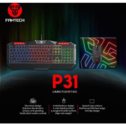 FANTECH P31 3in1 Combo Keyboard/Mouse/Mouse Pad Suit 112 Keys Gaming Keyboard 8000 DPI Mouse With RGB Backlight For PC Laptop