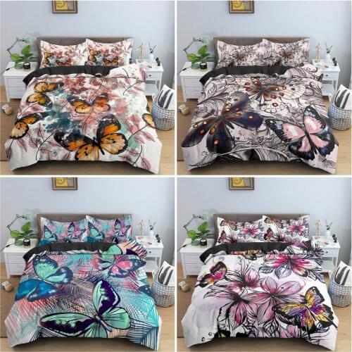 2/3Pcs Beautiful Butterflies Duvet Cover Bedding Set Watercolor Spots Quilt Cover With Pillowcase King Queen Size Home Textile