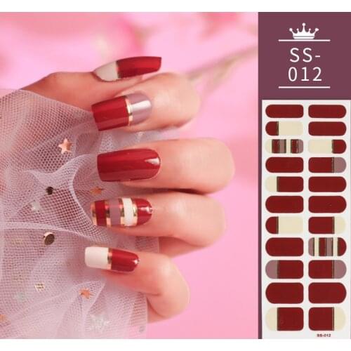 Red And White Nail Art Nail Strips Full Beauty Manicure Decoration Nail Sticker Set Self Adhesive Shiny Nail Stickers for Girls