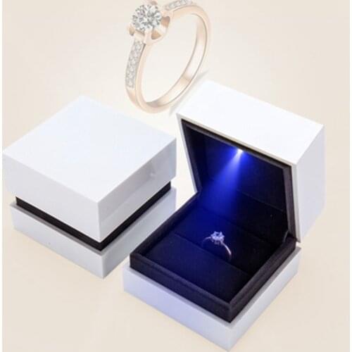 Square Classic Ring Box LED lighted Jewelry Storage Container Case Best Gift For Christmas