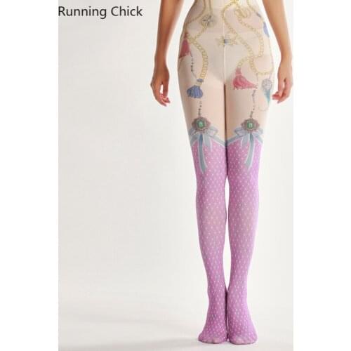 Quadratic Lori Digital Printing Tight, Women Pantyhose, Purple, 120D Thickness, Velvet, Wholesales