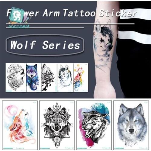 Personality Domineering Wolf Head Body Art Waterproof Water Transfer Temporary Tattoo Sticker For Women Men Arm Fake Tattoos