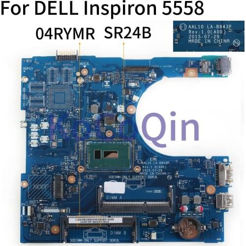 KoCoQin Laptop motherboard For DELL Inspiron 5458 5558 5758 Core 3825U Mainboard CN-04RYMR 04RYMR AAL10 LA-B843P SR24B CPU